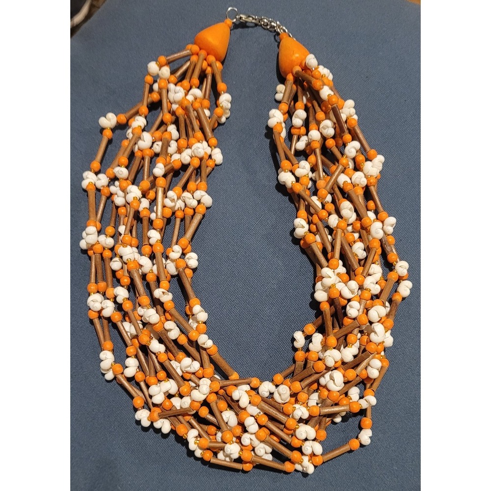 20-23" multistrand collar statement necklace  boho Nautilus shells wood Beads